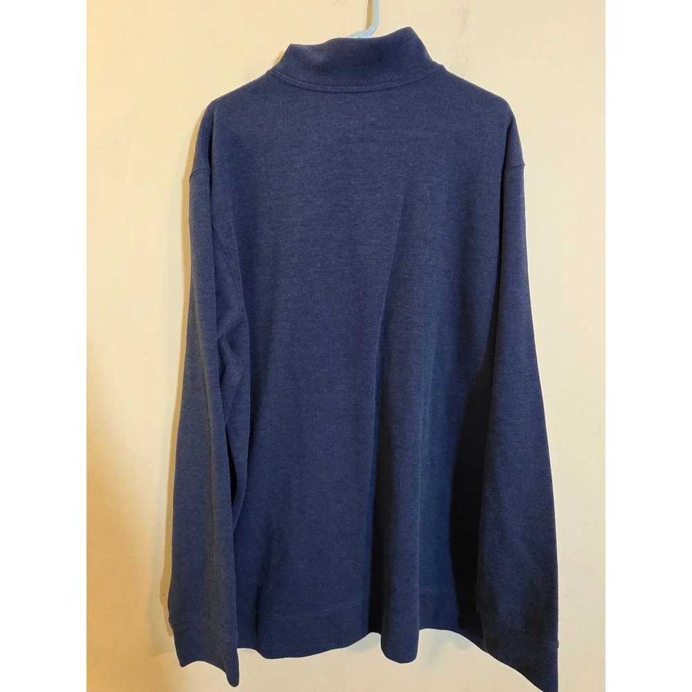 Lands End Mens 2XL Tall Navy Heather Quarter Zip Pullover Sweater Cowhide Trim